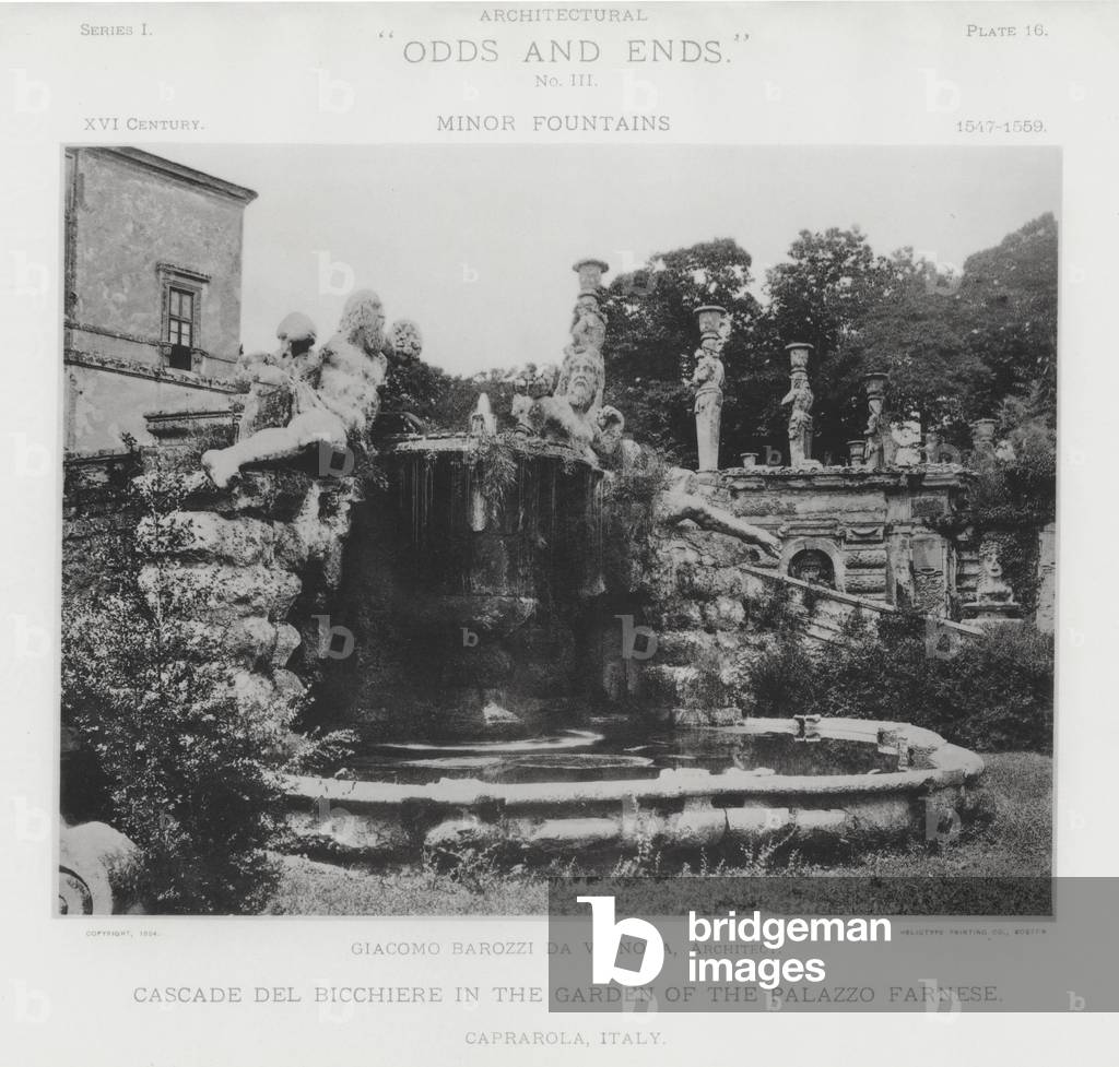 Cascade Del Bicchiere in the Garden of the Palazzo Farnese, Caprarola, Italy (b/w photo)