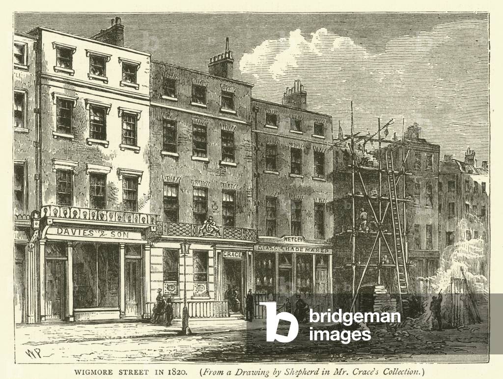 Wigmore Street in 1820, from a drawing by Shepherd in Mr Crace's collection (engraving)