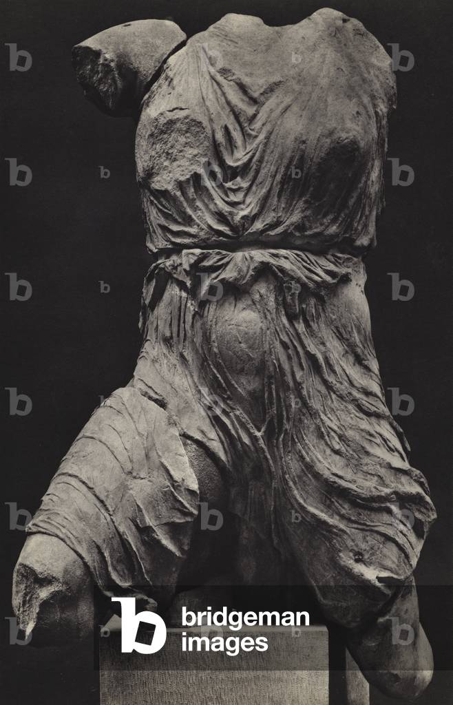 Parthenon sculptures: Victory, British Museum (b/w photo)