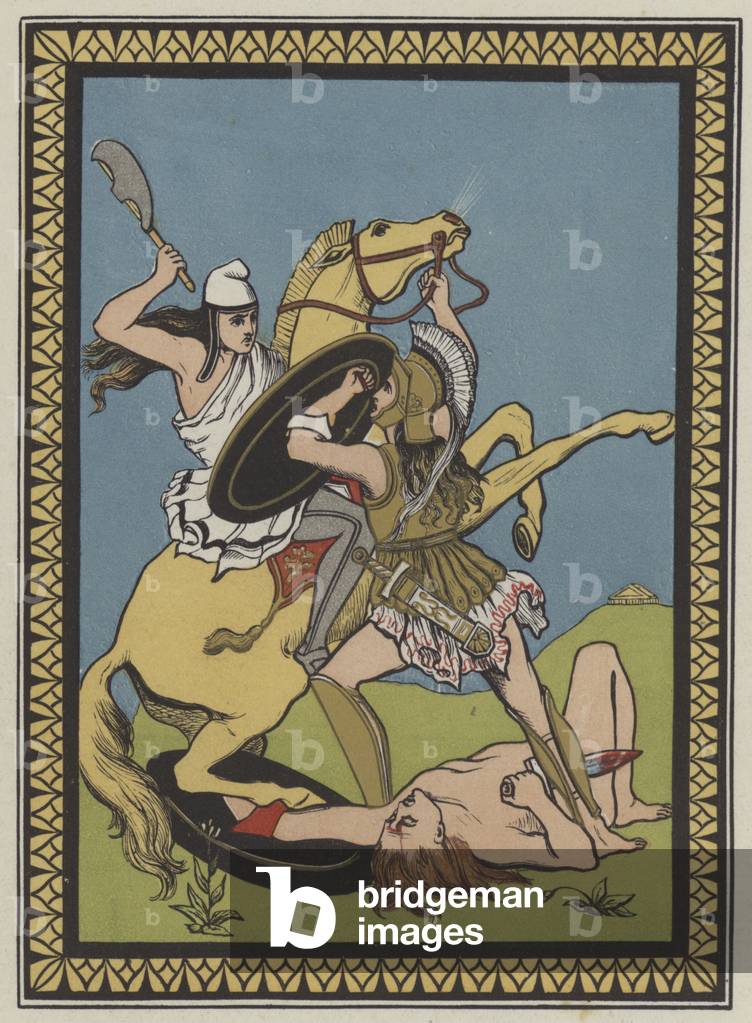 Theseus battling the Persians (colour litho)