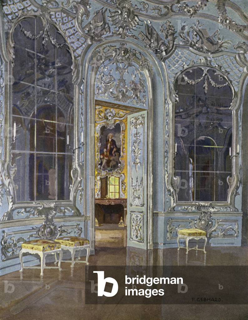 Hall of Mirrors of the Amalienburg in Castle Nymphenburg, near Munich, Constructed 1734-39 from designs by Cuvillies (colour litho)