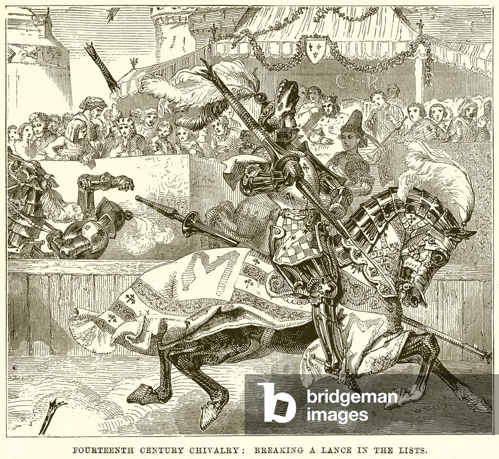 Fourteenth Century Chivalry: Breaking a Lance in the Lists (engraving)