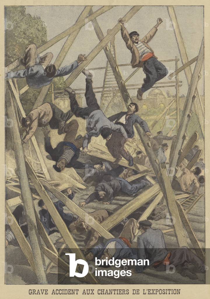 Serious accident on the site of the Exposition Universelle of 1900 (colour litho)