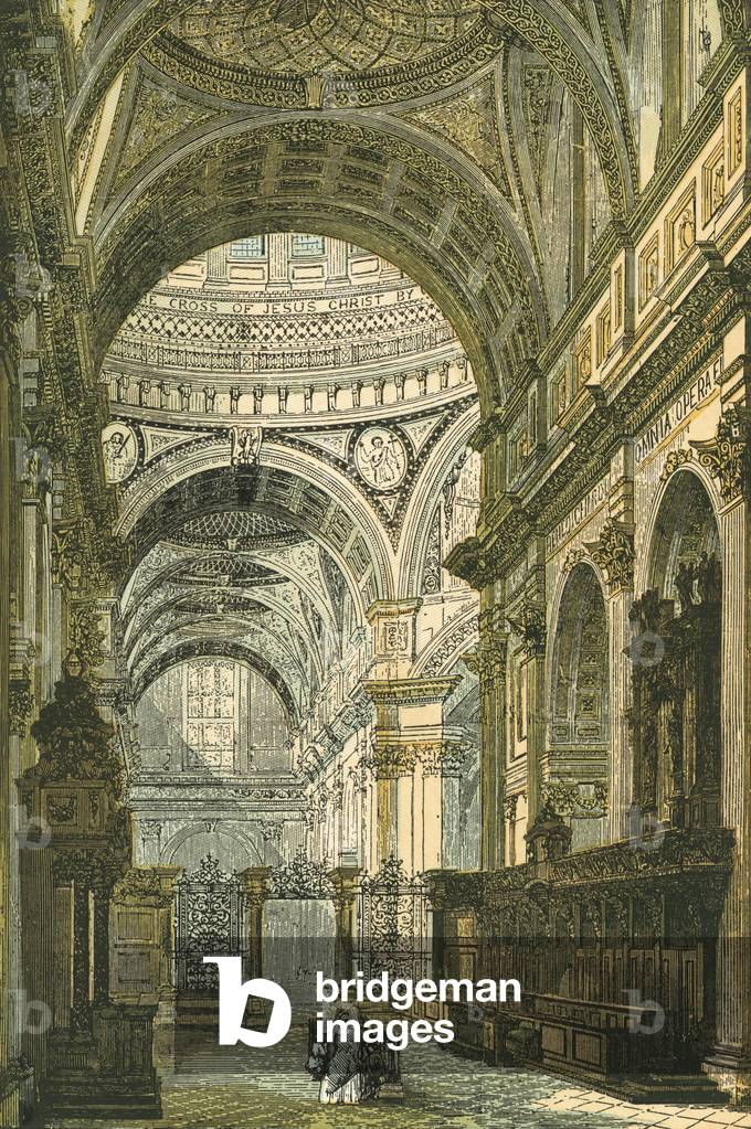 Interior of St Paul's Cathedral, London (coloured engraving)