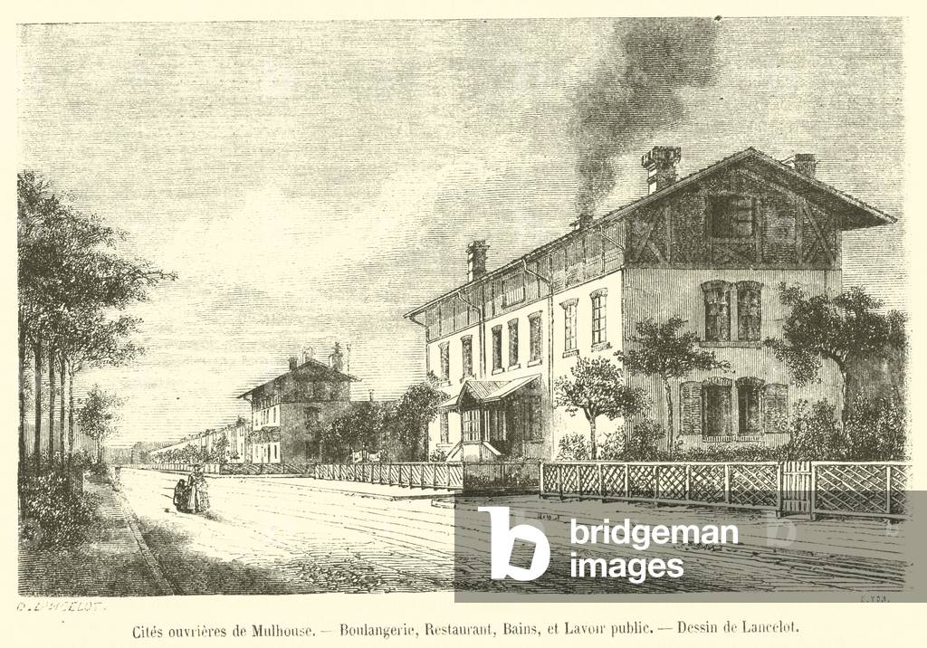Cites ouvrieres de Mulhouse, Boulangerie, Restaurant, Bains, et Lavoir public (engraving)