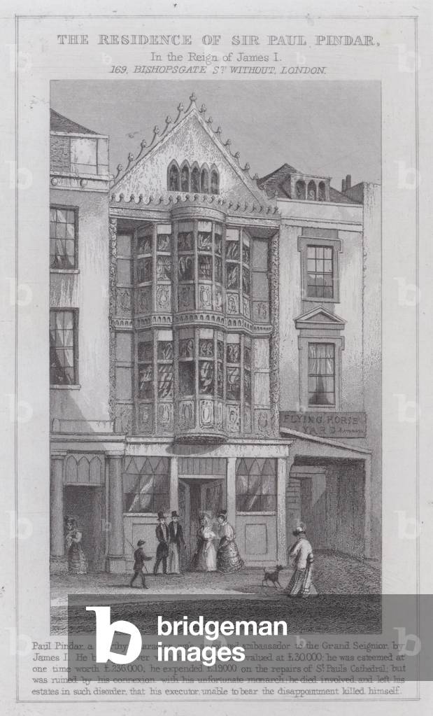 The residence of Sir Paul Pendar, in the reign of James I (engraving)