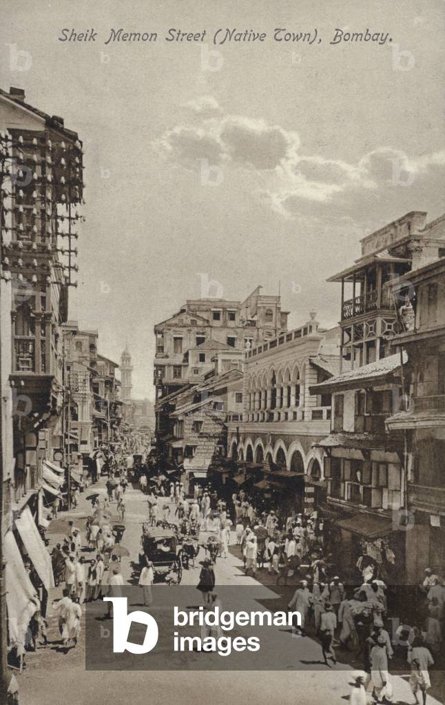Sheik Memon Street, Bombay, India (b/w photo)