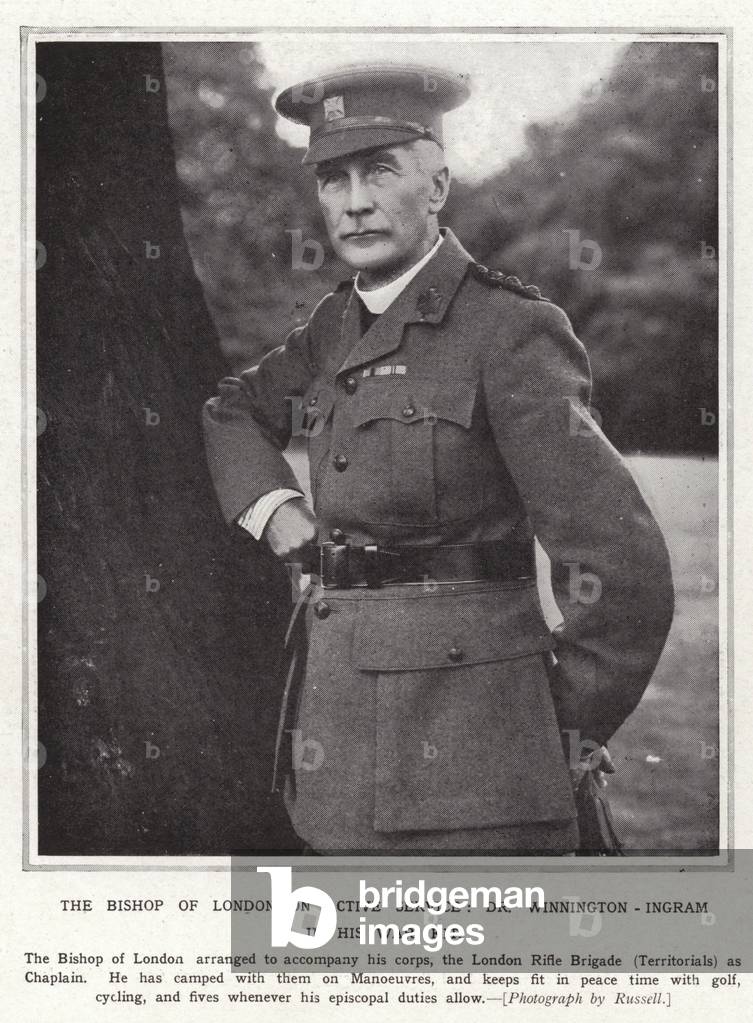 The Bishop of London on active service, Dr Winnington-Ingram in his war kit (b/w photo)