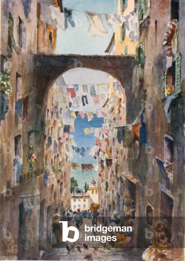 Genoa. An Old Street (colour litho)