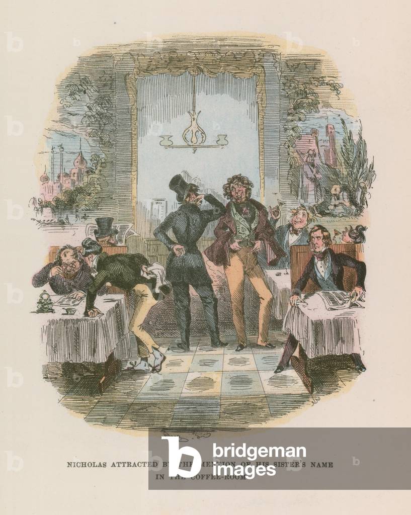 Illustration for Nicholas Nickleby (colour litho)