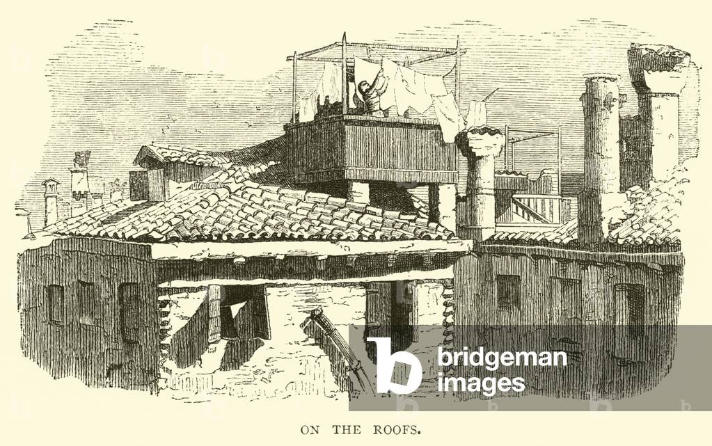 On the roofs (engraving)