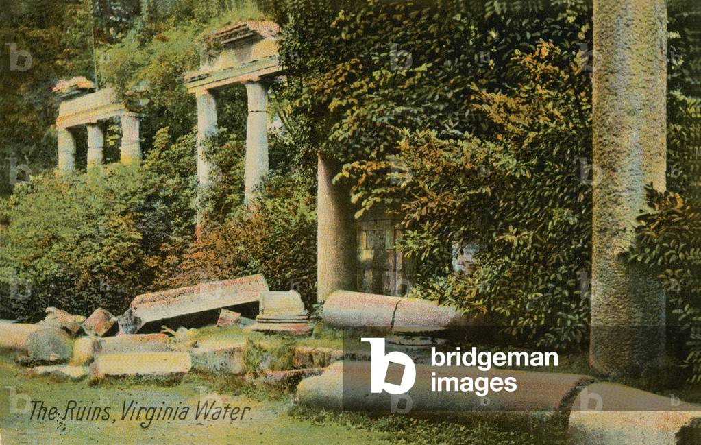 The ruins at Virginia Water at Windsor Great Park, England. Postcard sent in 1913.