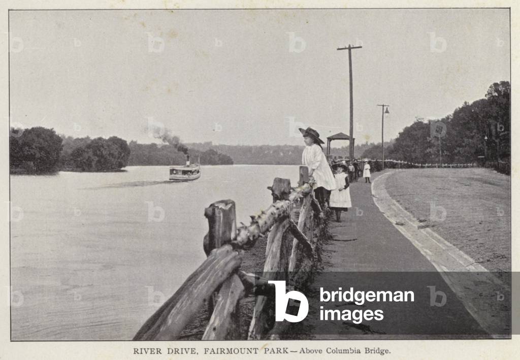 Philadelphia: River Drive, Fairmount Park, Above Columbia Bridge (b/w photo)