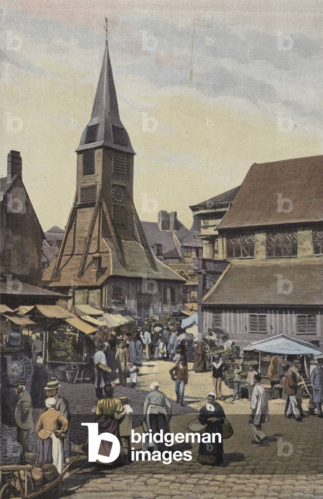 Honfleur, La place du Marche et l'Eglise Sainte-Catherine (colour photo)
