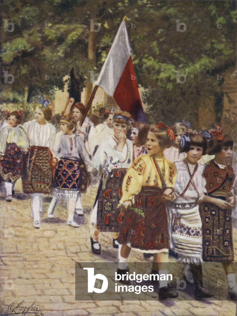 Independence Day in Bucharest (colour litho)