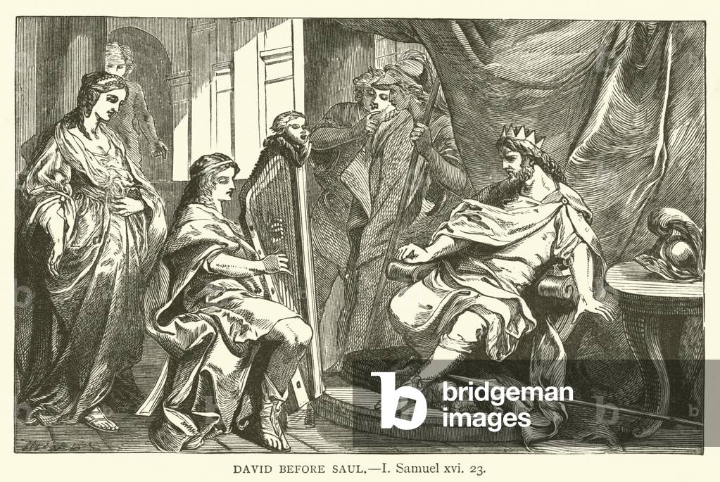 David before Saul, I, Samuel, xvi, 23 (engraving)