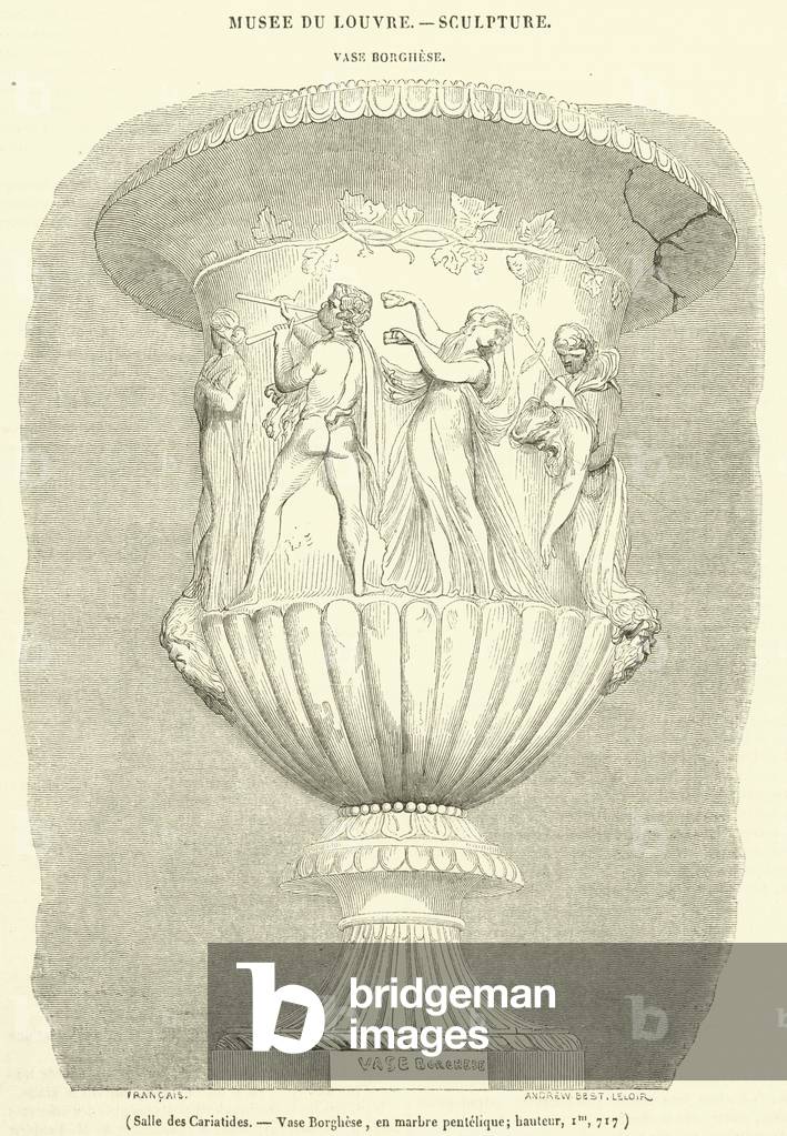 Salle des Cariatides, Vase Borghese, en marbre pentelique, hauteur, Im, 717 (engraving)