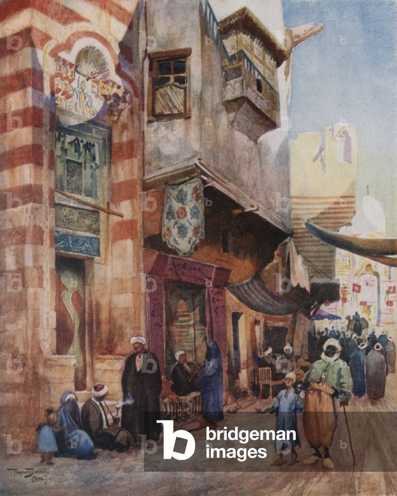 A Street Scene in Cairo (colour litho)