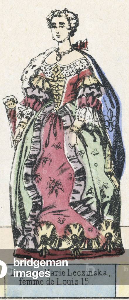 La reine Marie Leczinska, femme de Louis 15 (coloured engraving)