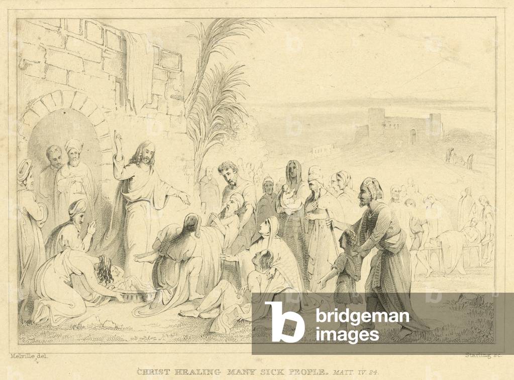 Christ healing many sick people, Matthew IV, 24 (engraving)