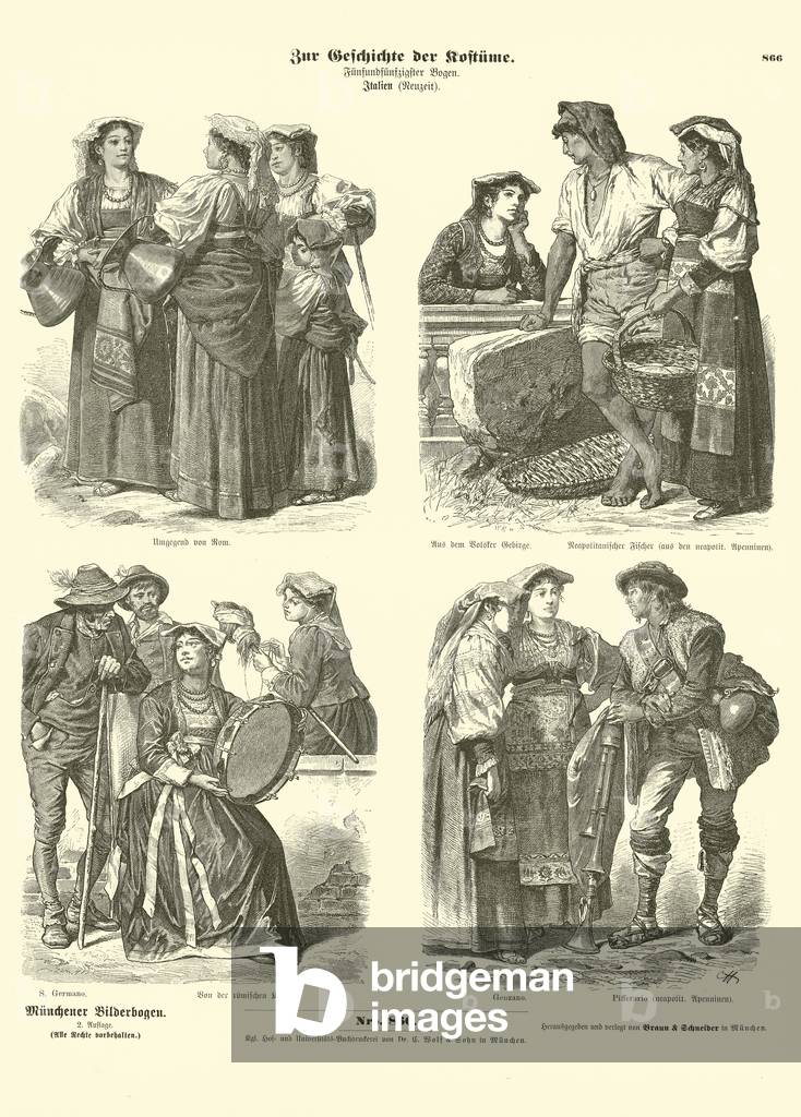Italian costumes, late 19th Century (engraving)
