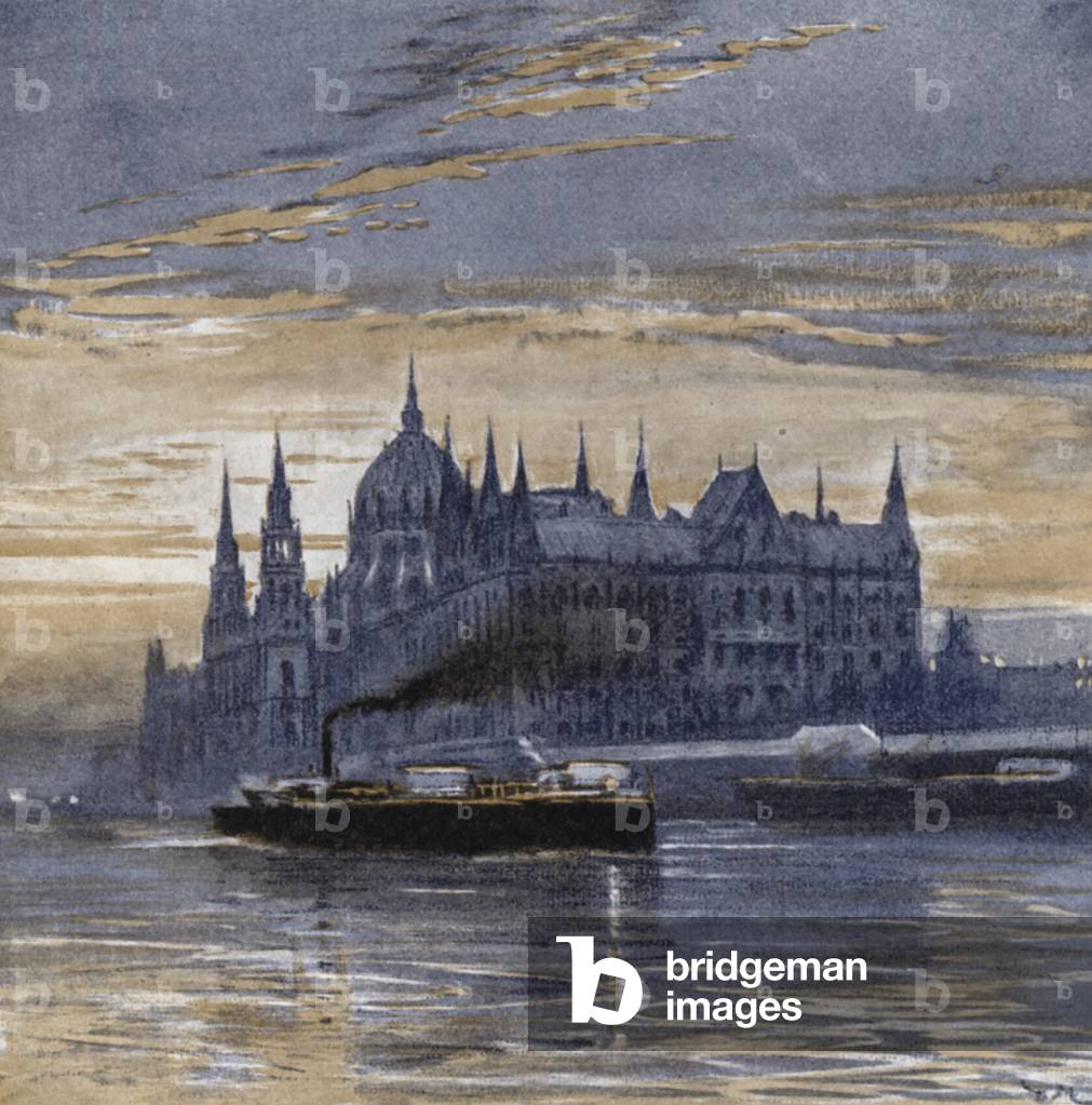 Buda-pest and its Parliament House (colour litho)