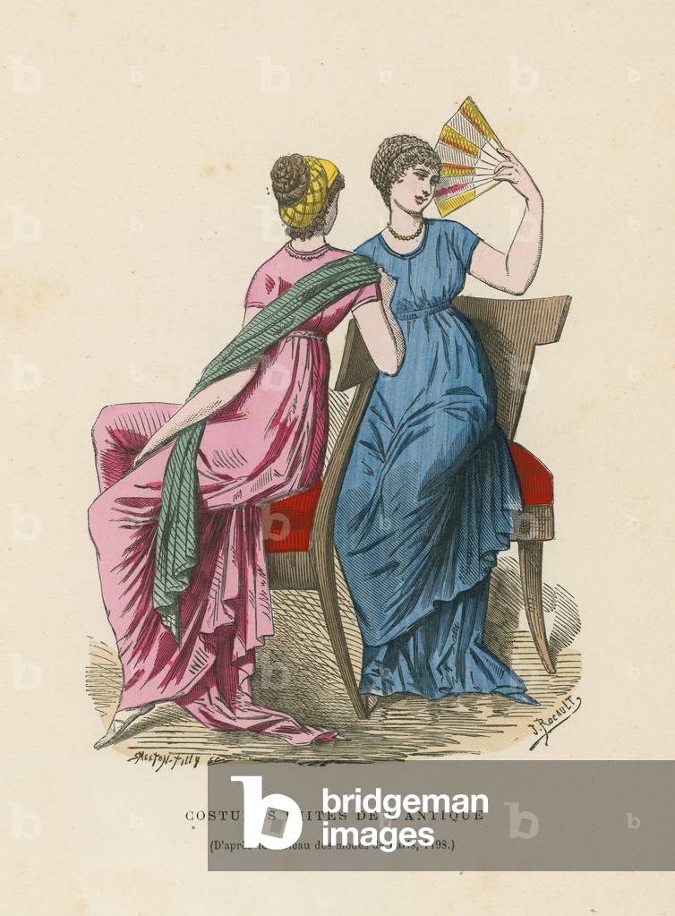 Costumes imitating those of antiquity, 1798 (coloured engraving)