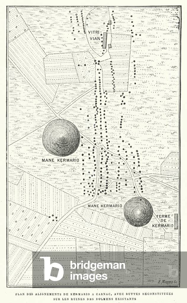 Plan Des Alignements De Kermario A Carnac, Avec Buttes Reconstituees Sur Les Ruines Des Dolmens Existants (engraving)