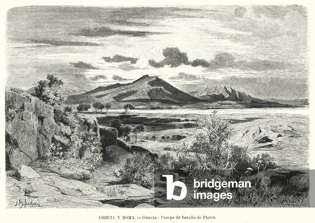 Site of the Battle of Plataea, Greece (litho)