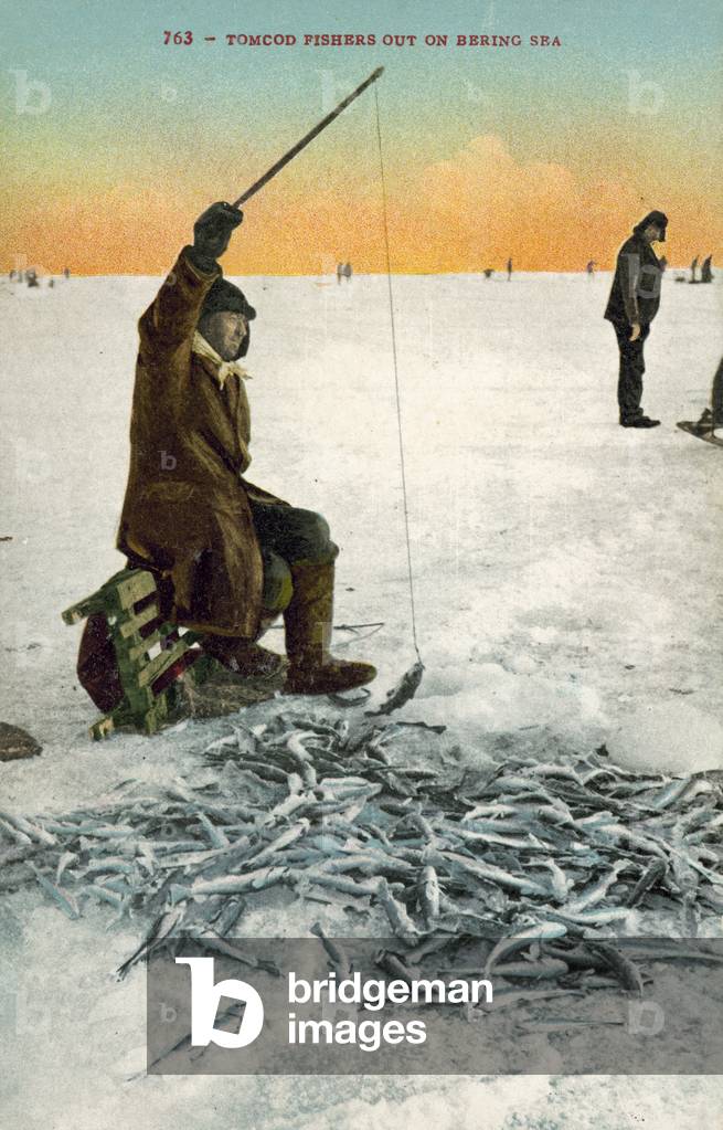 Tomcod fishers out on Bering Sea (colour photo)