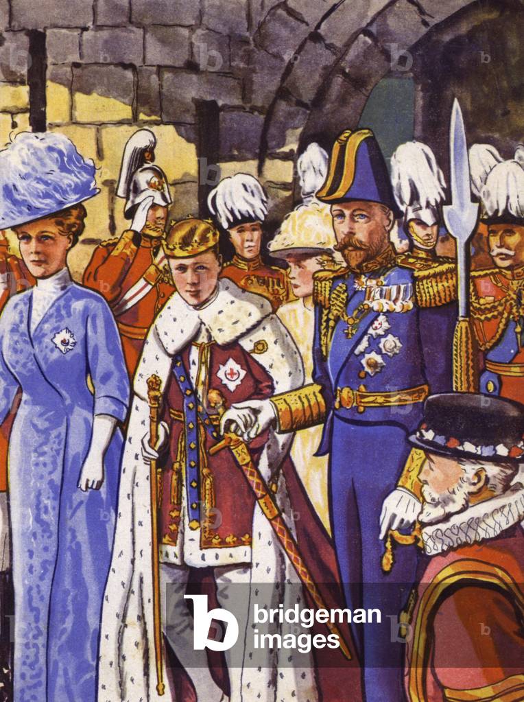 The future King Edward VIII invested as Prince Of Wales (colour litho)