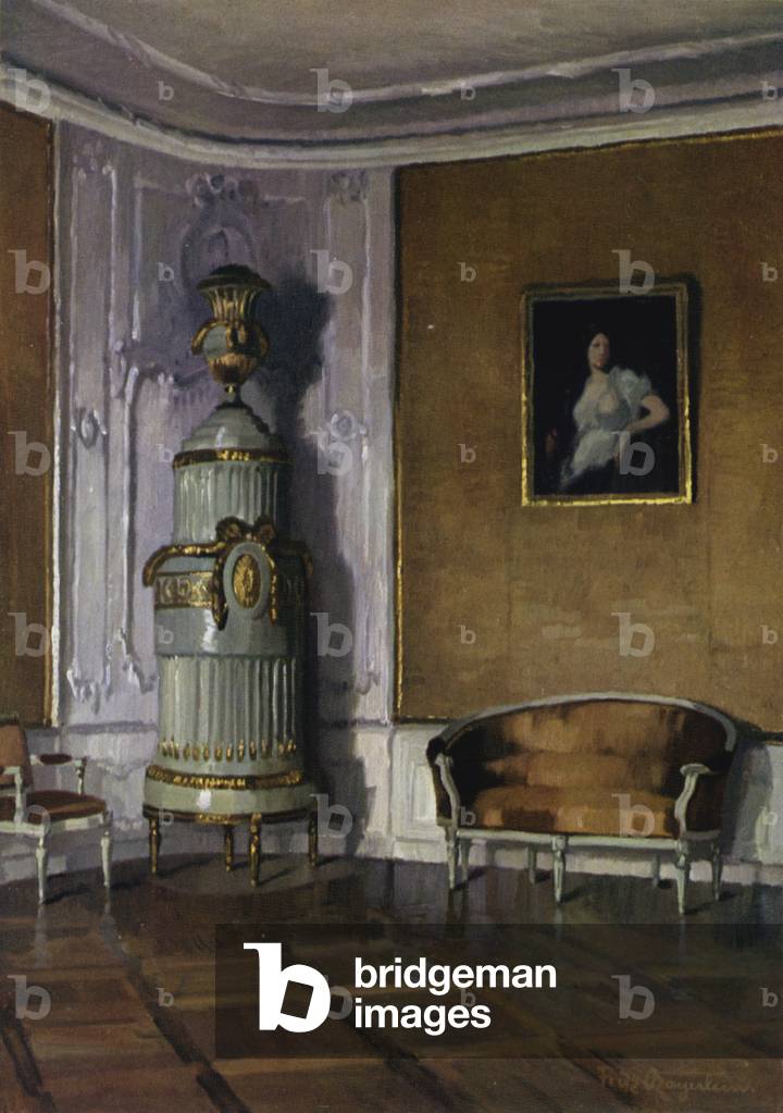 Corner in the Guest Chamber in the Residence, Bamberg, Louis XVI furniture (colour litho)