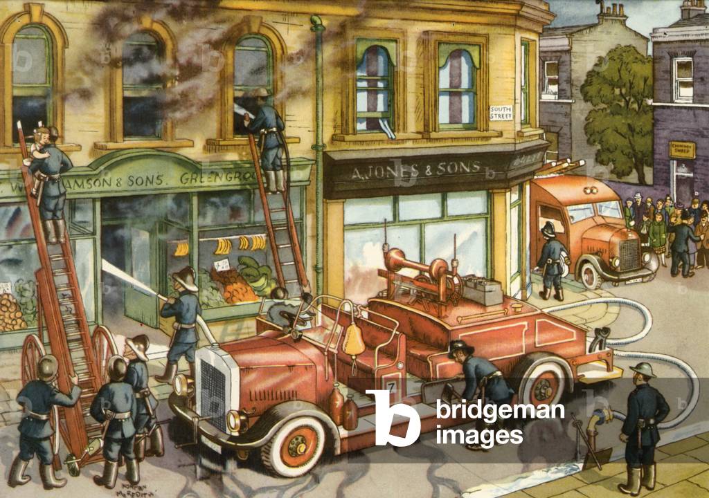 Firemen (colour litho)