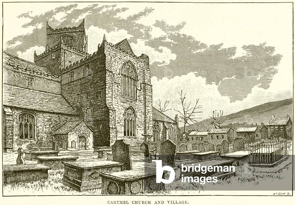 Cartmel Church and Village (engraving)