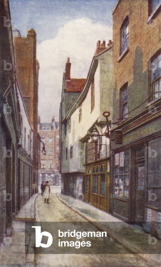 Leather Lane, looking South towards Holborn, 1897 (colour litho)