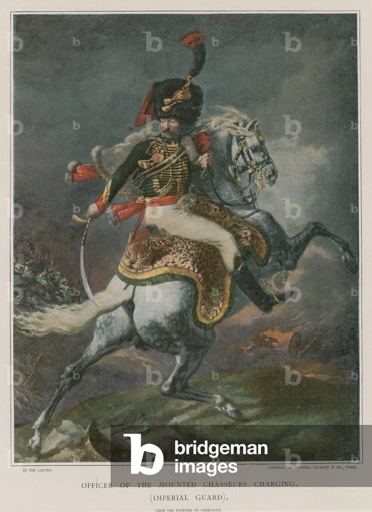 Officer of the Mounted Chasseurs charging, 1896 (colour litho)