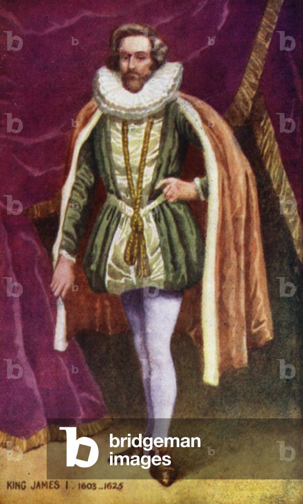 King James I (colour litho)