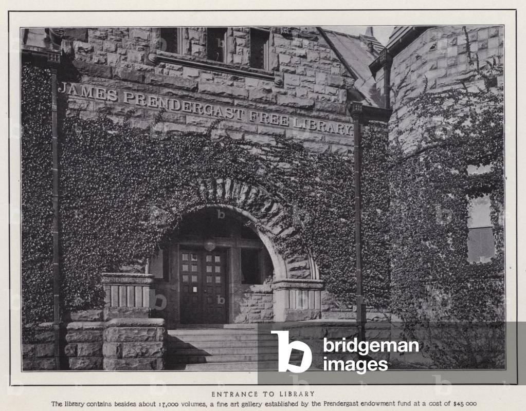 Jamestown, NY: Entrance to Library (b/w photo)