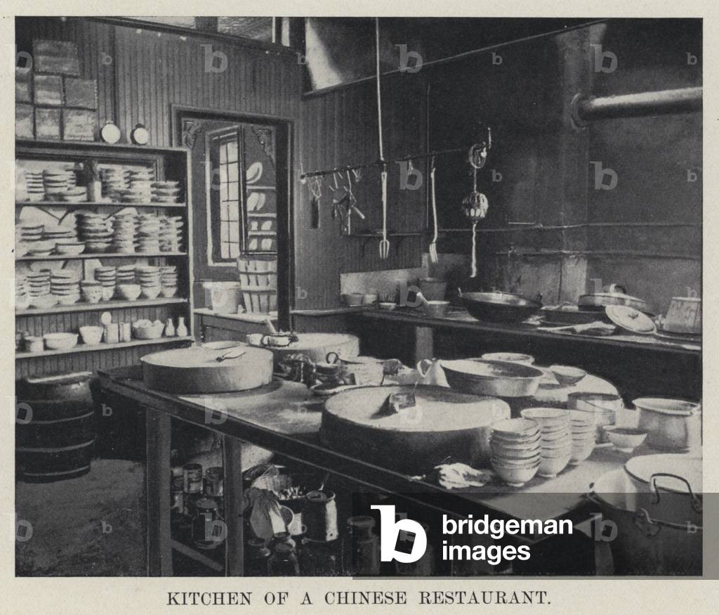 Kitchen of a Chinese Restaurant (b/w photo)