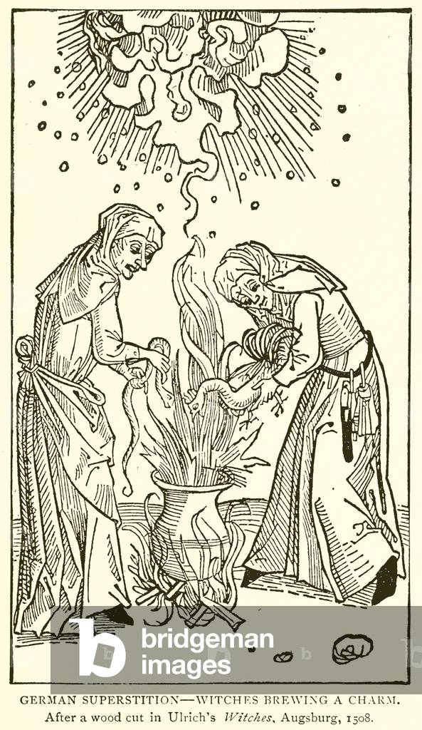 German superstition--Witches brewing a Charm. After a Wood cut in Ulrich's Witches, Augsburg, 1508 (engraving)
