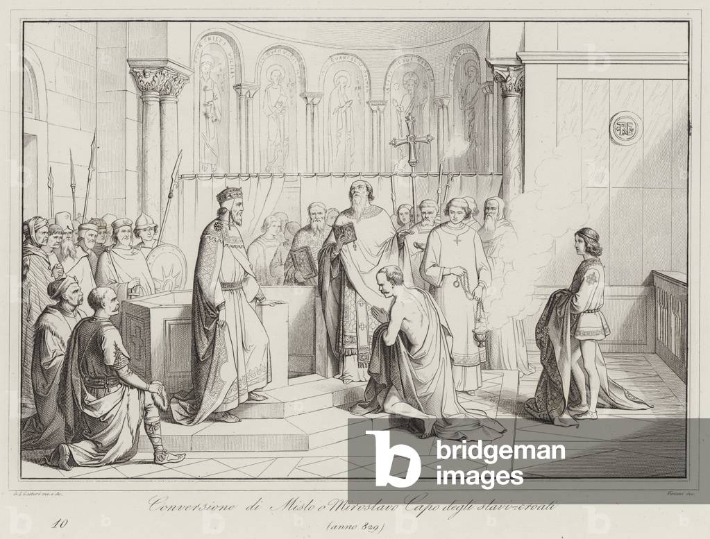 Conversione di Mislo o Miroslavo Capo degli Slavi-Croati, 829 (engraving)