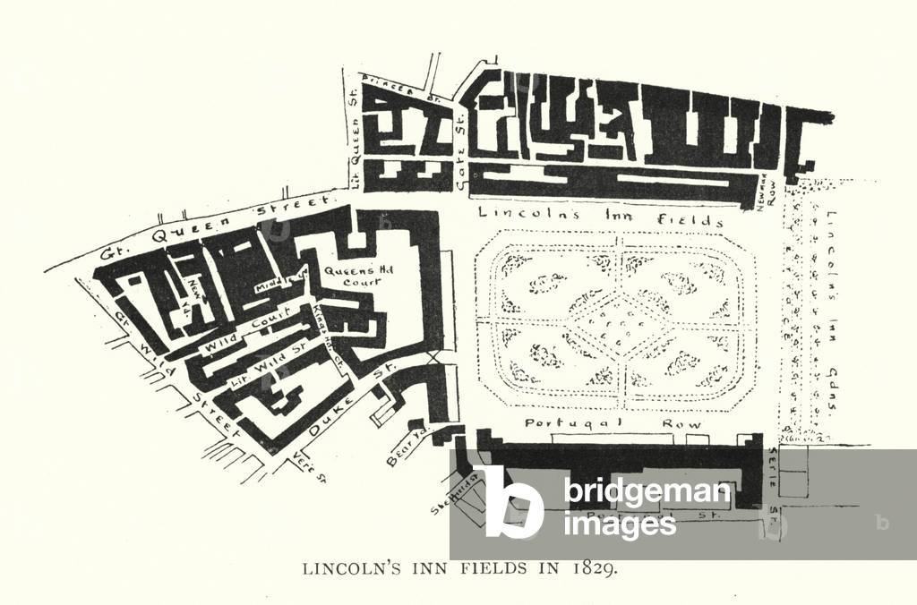 Lincoln's Inn Fields in 1829 (litho)