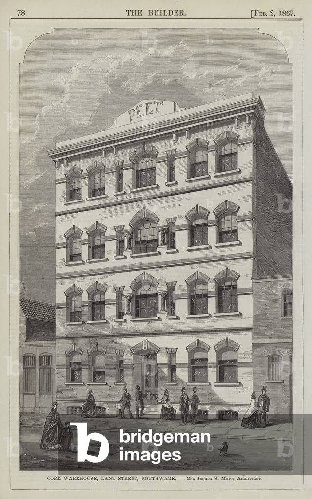 Cork Warehouse, Lant Street, Southwark, Mr Joseph S Moye, Architect (engraving)