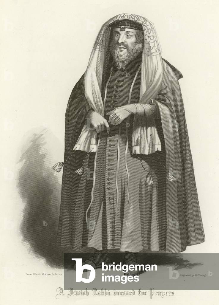 A Jewish rabbi dressed for prayers (engraving)