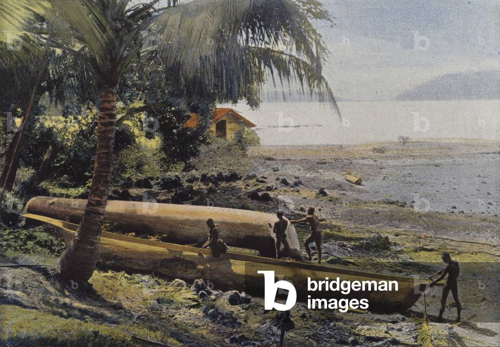 Iles Andaman, Construction D'Une Pirogue (colour photo)