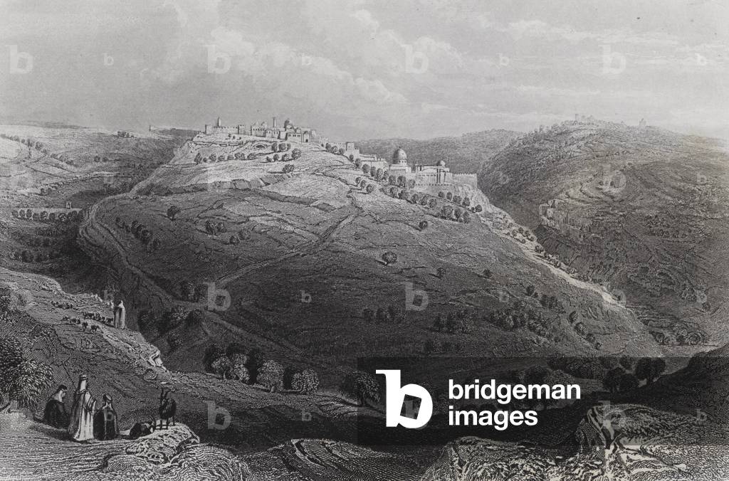 Mount Lion, Jerusalem, from the Hill of Evil Counsel (engraving)