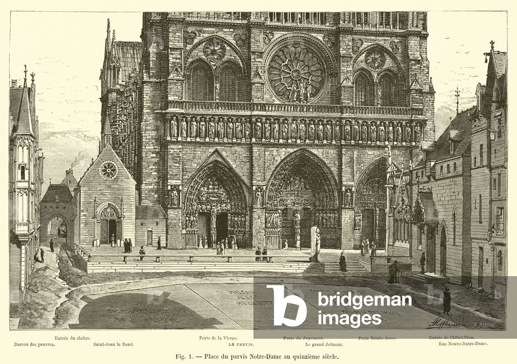 Place du parvis Notre-Dame au quinzieme siecle (engraving)