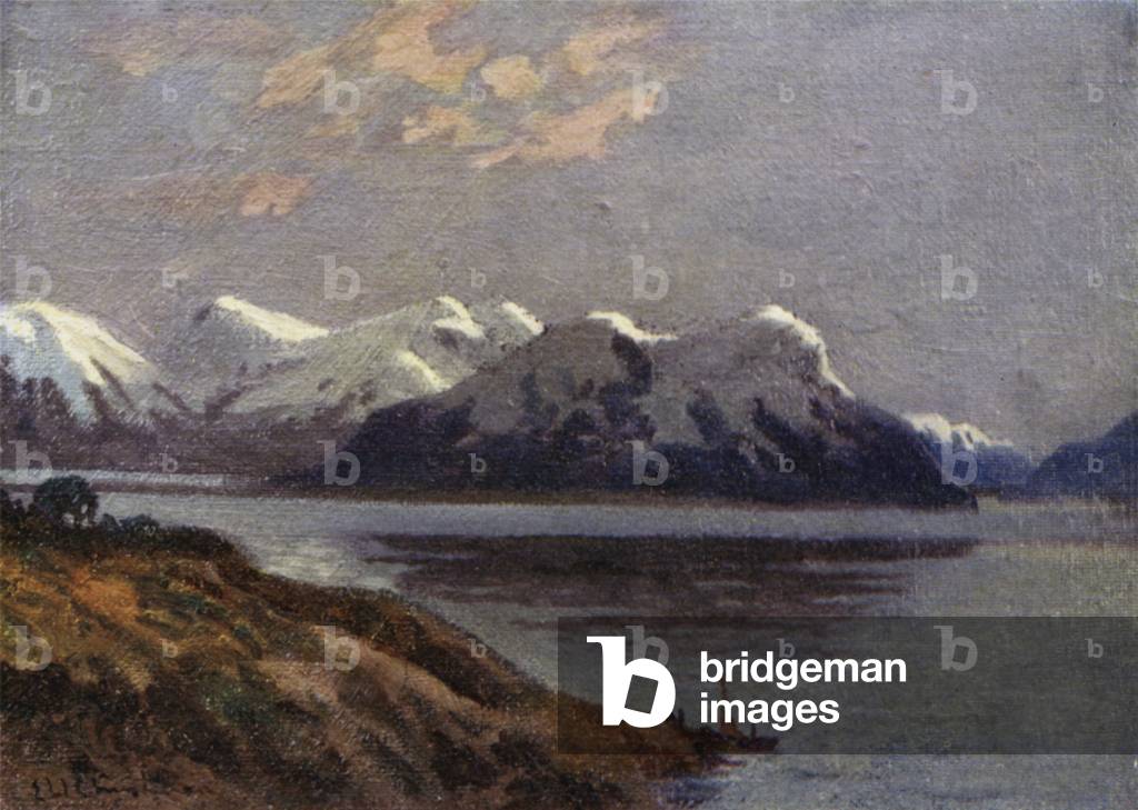 Evening on the canal, Tierra del Fuego (colour litho)