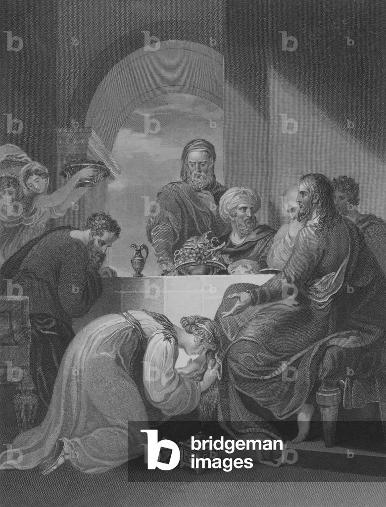 Mary anointing Jesus' feet, St John 12, Verse 1-9 (engraving)