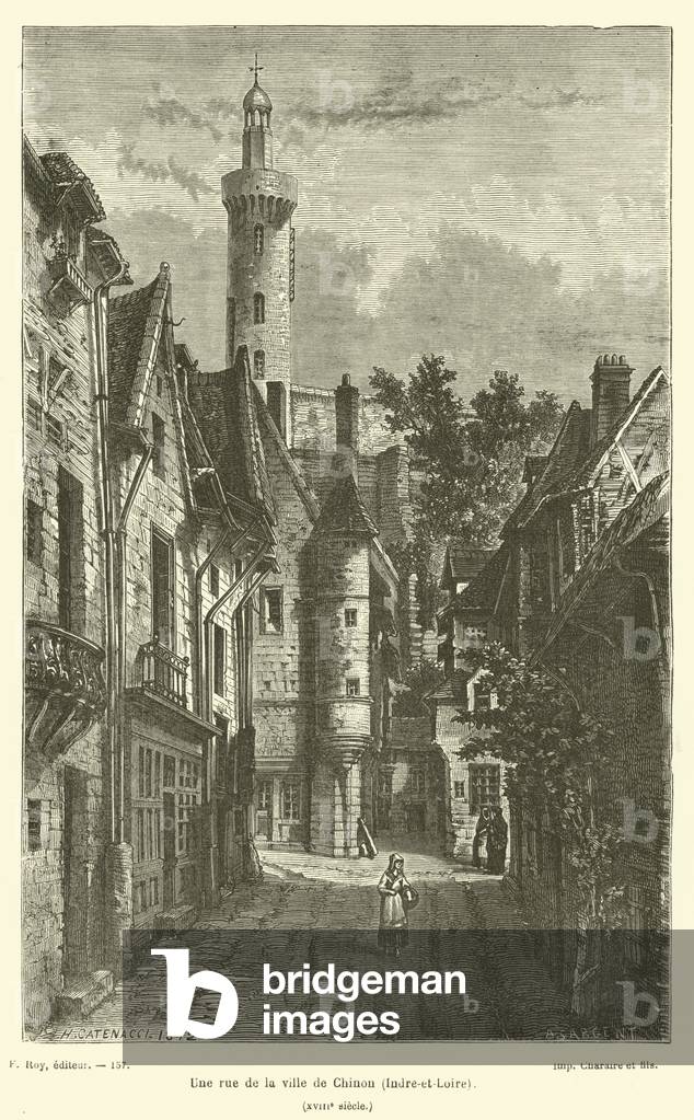 Une rue de la ville de Chinon, Indre-et-Loire, XVIIIe siecle (engraving)